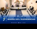 Arte com a imagem do plenário do TRT-16 e a informação; SESSÕES 100% TELEPRESENCIAIS