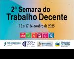 Imagem com fundo azul e amarelo, onde se lê texto preto com o nome e data do evento. Abaixo, os símbolos dos ODSs da ONU. Na base, tarja branca com as logomarcas do TRT-16 e outras.