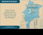 Arte com fundo bege. Ao lado direito o destaque: MENSAGEM DO PRESIDENTE: " Nestre 37 anos, seguimos firmes na missão de levar a paz social aos rincões do nosso Maranhão". Ao lado direito, uma imagem estilizada da fachada dos prédios da JT. E um mapa do Maranhão.