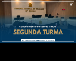 Arte feita com a foto do pleno do TRT-16. Cancelamento de Sesão Virtual - 2ª Turma