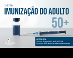 Imagem de frasco de vacina e seringa sobre fundo neutro em azul e cinza, e textos relacionados ao tema.