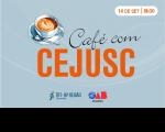 Imagem de fundo azul claro, ilustração de café e título em azul e laranja.