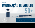 Imagem de frasco de vacina e seringa sobre fundo neutro em azul e cinza, e textos relacionados ao tema.